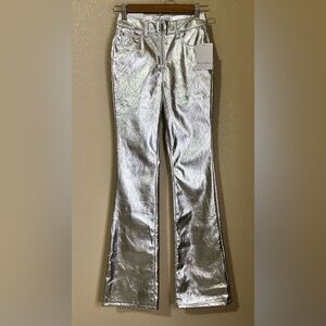 Love Fire Silver Metallic Faux Leather Pant NWT Size 0 Wider Leg